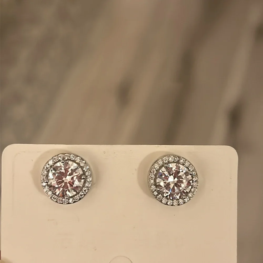 Elegant Cubic Zirconia Crystal Silver Stud Earrings